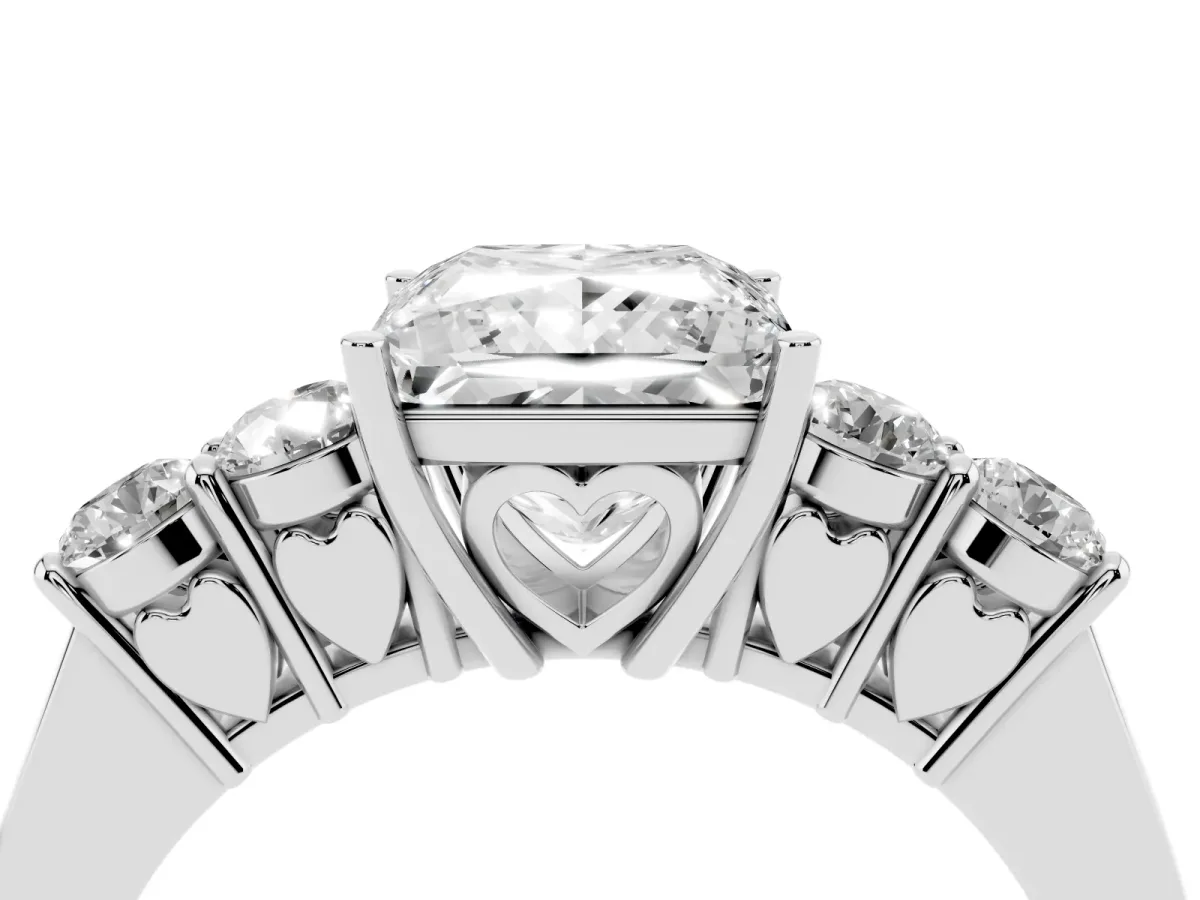 Princess Cut Cut Diamond Five-Stone Prong Set White Gold Ring Platinum
