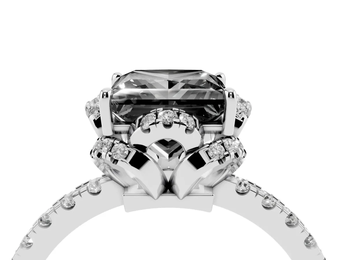 Fancy Black Princess Cut Diamond Halo Pave Band with Four-Prong Setting Silver