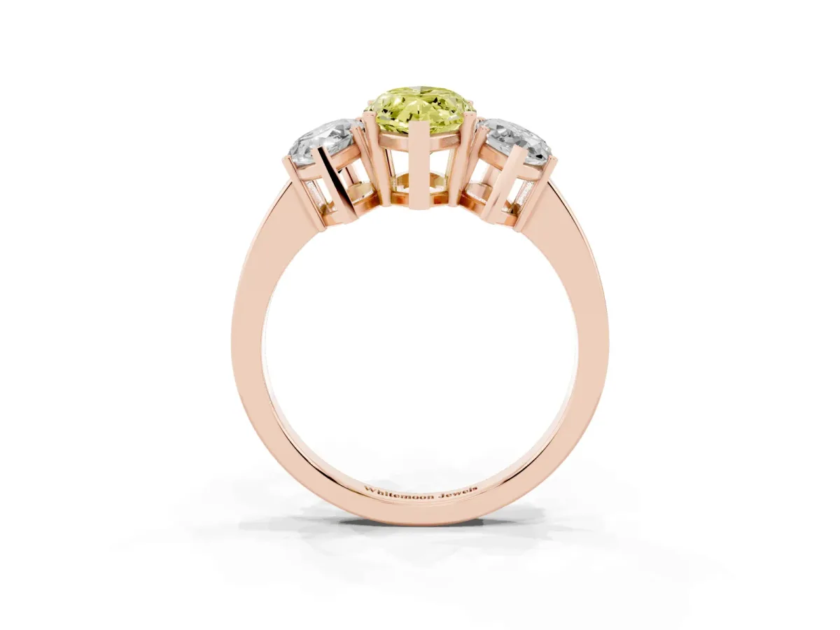 Fancy Yellow Three-Stone Marquise Cut Cut Diamond Engagement Ring with Flat Band and Four-Prong Setting Rose gold