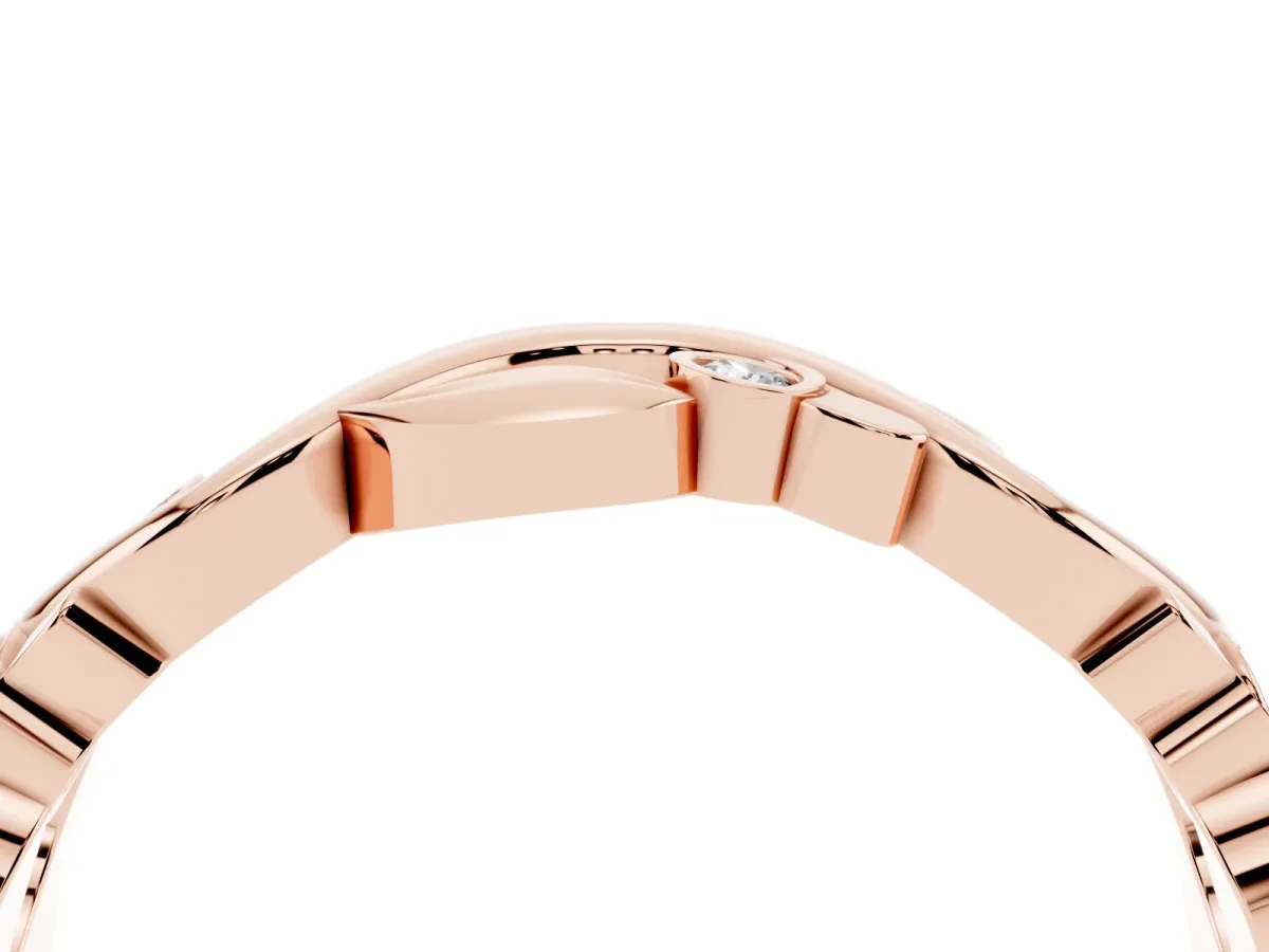 Round Diamond Leaf Eternity Band with Bezel Setting Rose gold