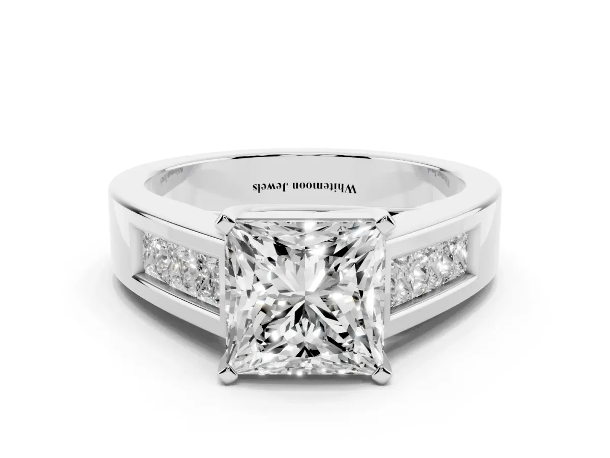 Princess Cut Cut Channel Set Solitaire Ring with Four-Prong Setting Silver