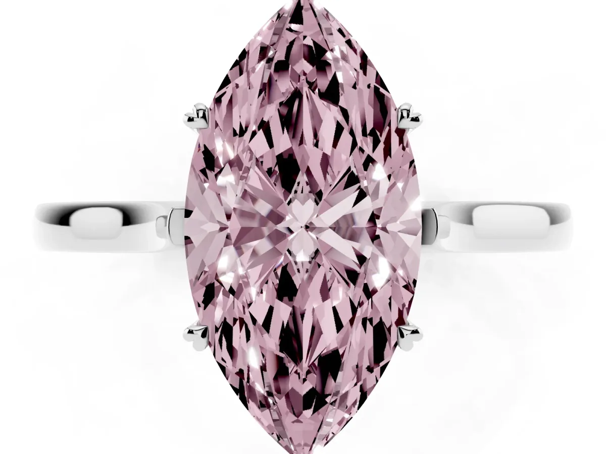 Fancy Pink Marquise Cut Solitaire Heart Prong Engagement Ring with Tapered Band White gold