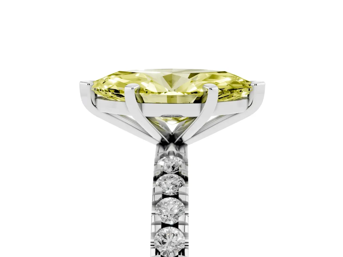 Fancy Yellow Marquise Cut Diamond Pavé Band Solitaire with Four-Prong Setting Silver