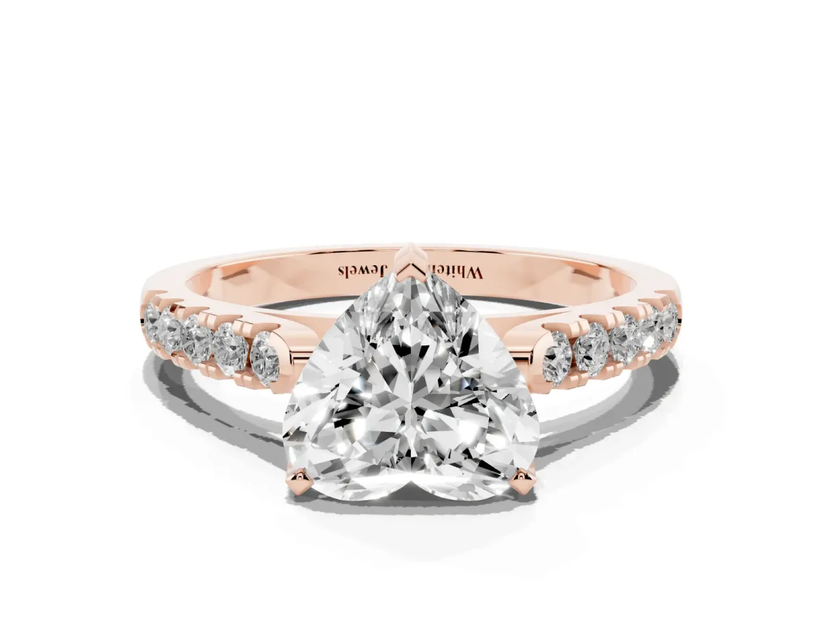 Heart Cut Diamond Pavé Band Solitaire Ring with Prong Setting Rose gold