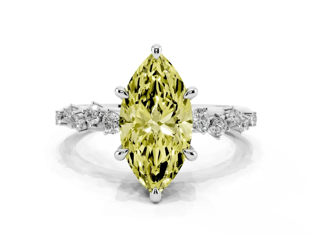 Fancy Yellow Marquise Cut Cut Diamond Vine Band with Four-Prong Setting Silver