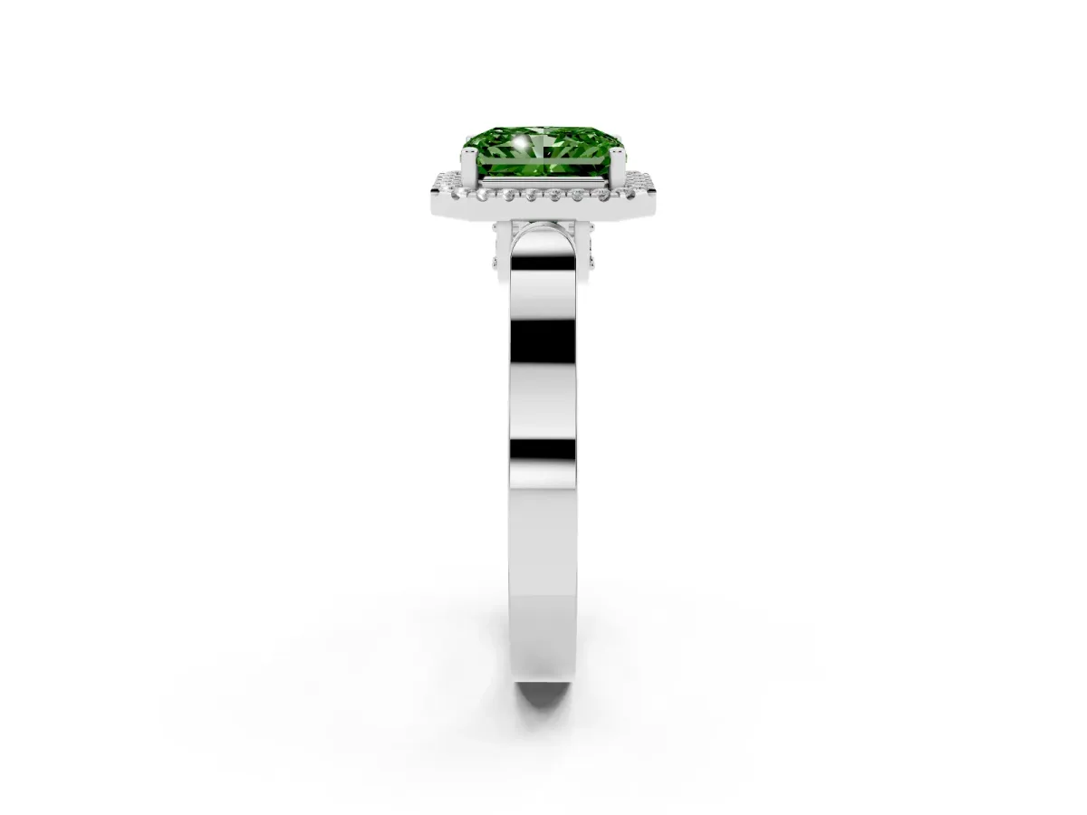 Fancy Green Radiant Cut Halo Pave Split Shank Prong Setting Ring Platinum