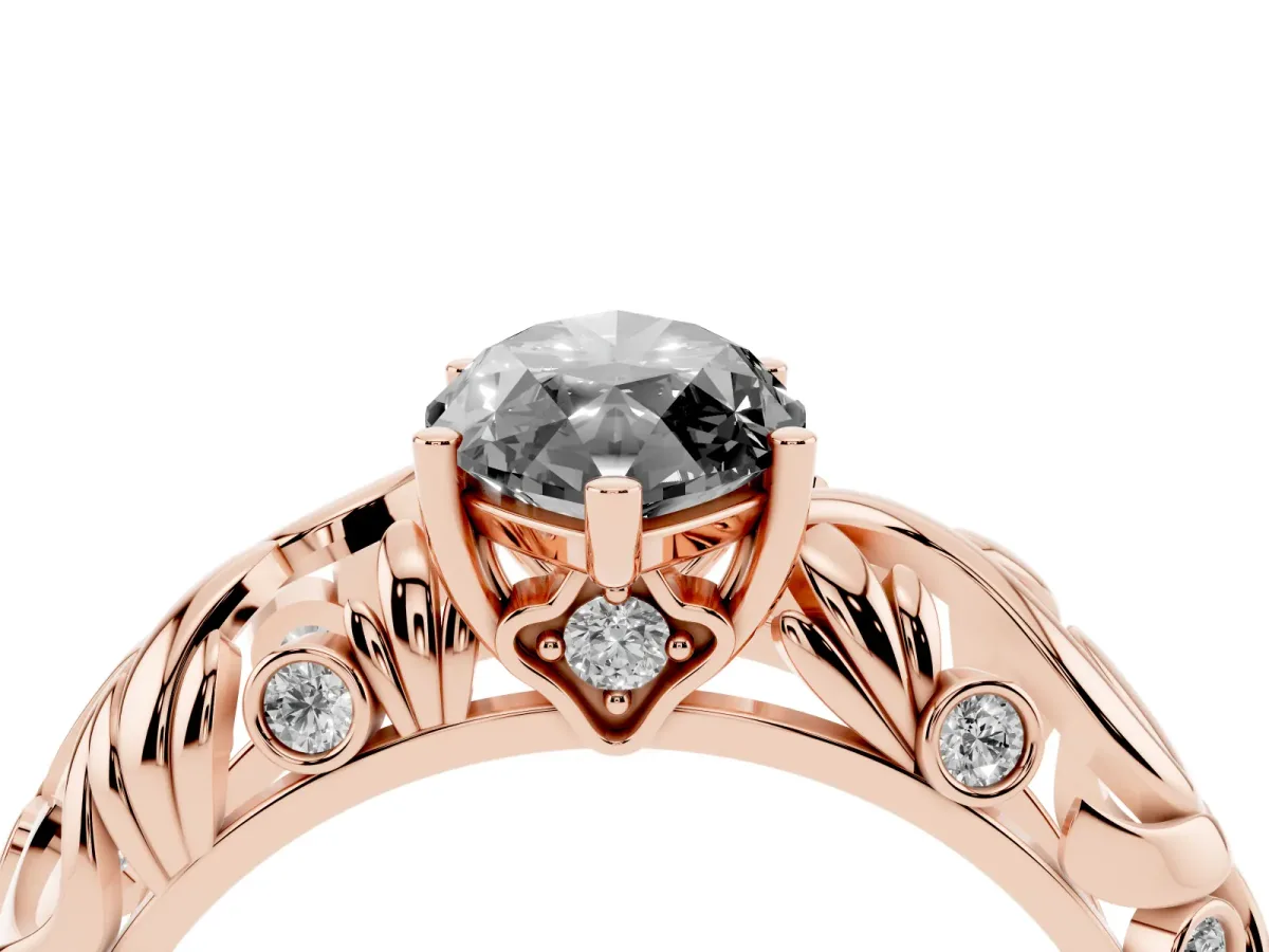 Fancy Black Marquise Cut Solitaire Diamond Leaf-Inspired Vine Band Ring with Prong Setting Rose gold
