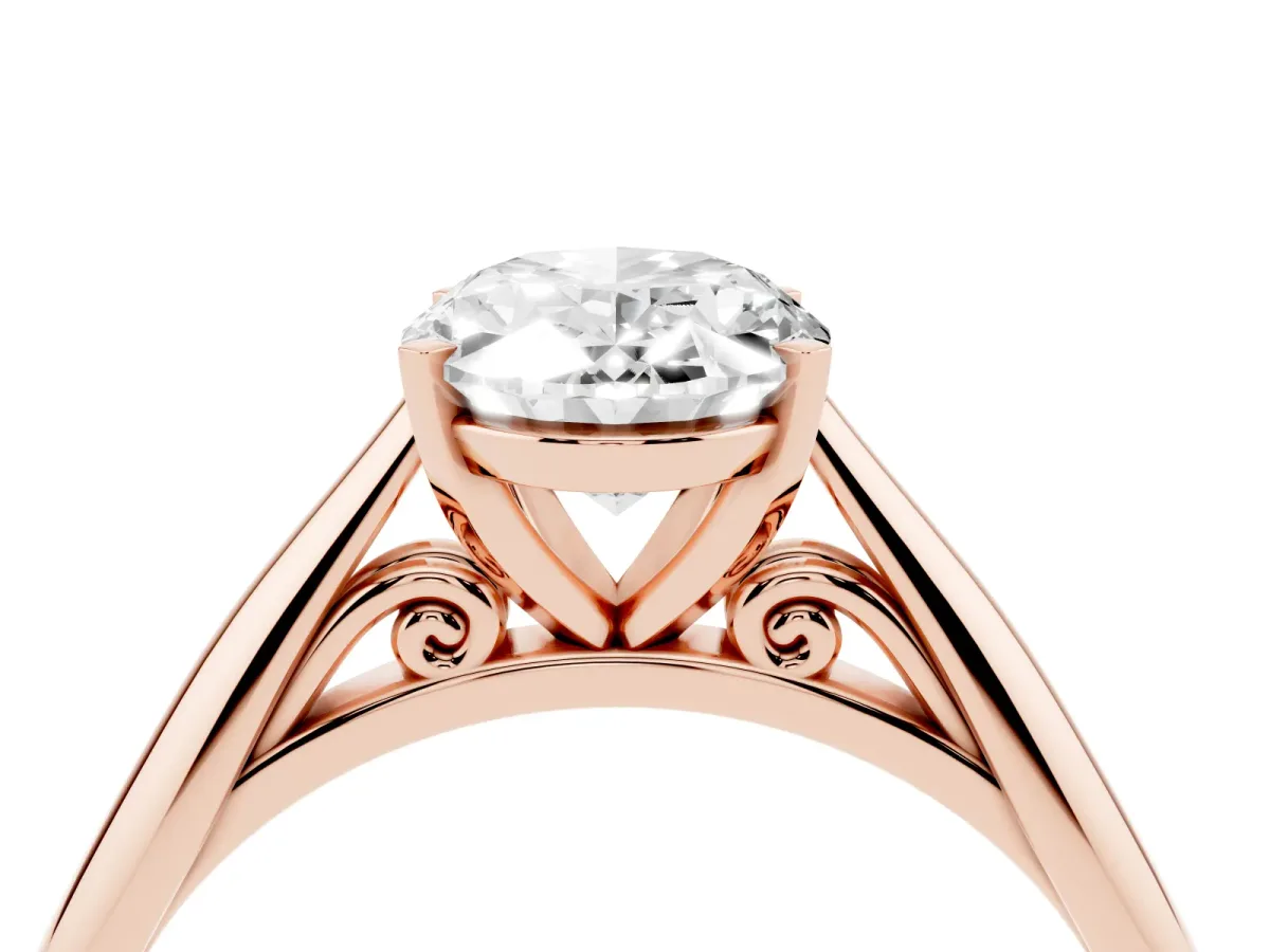 Oval Cut Diamond Solitaire Engagement Ring with Cathedral Setting and Four-Prong Mount Rose gold