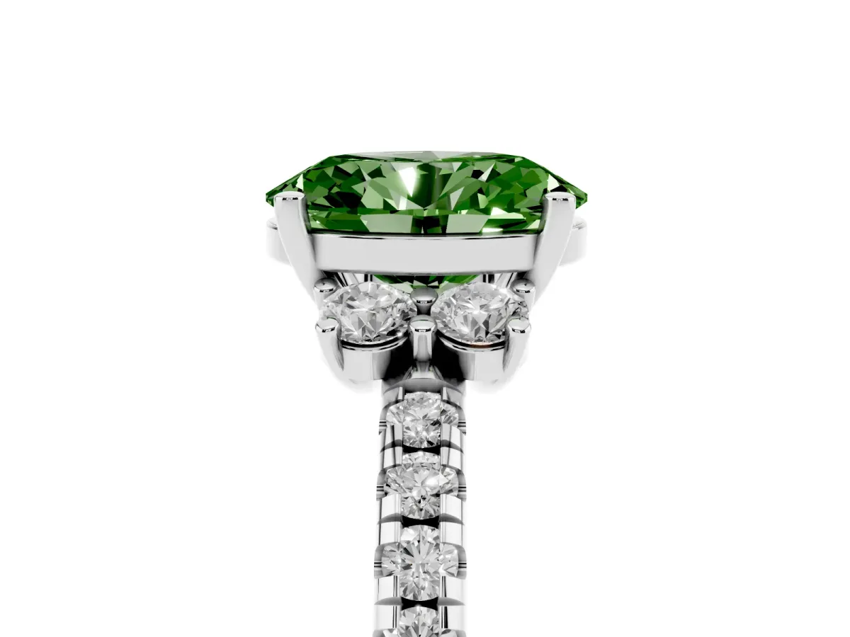 Fancy Green Oval Cut Diamond Three-Stone Pave Band with Four-Prong Setting Platinum
