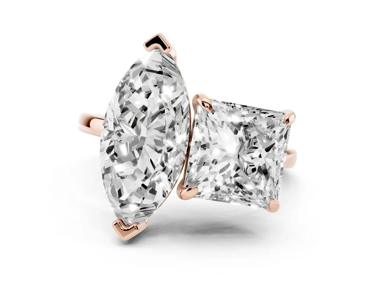 Marquise and Princess Toi Moi Ring with Prong Setting and Plain Band Rose gold