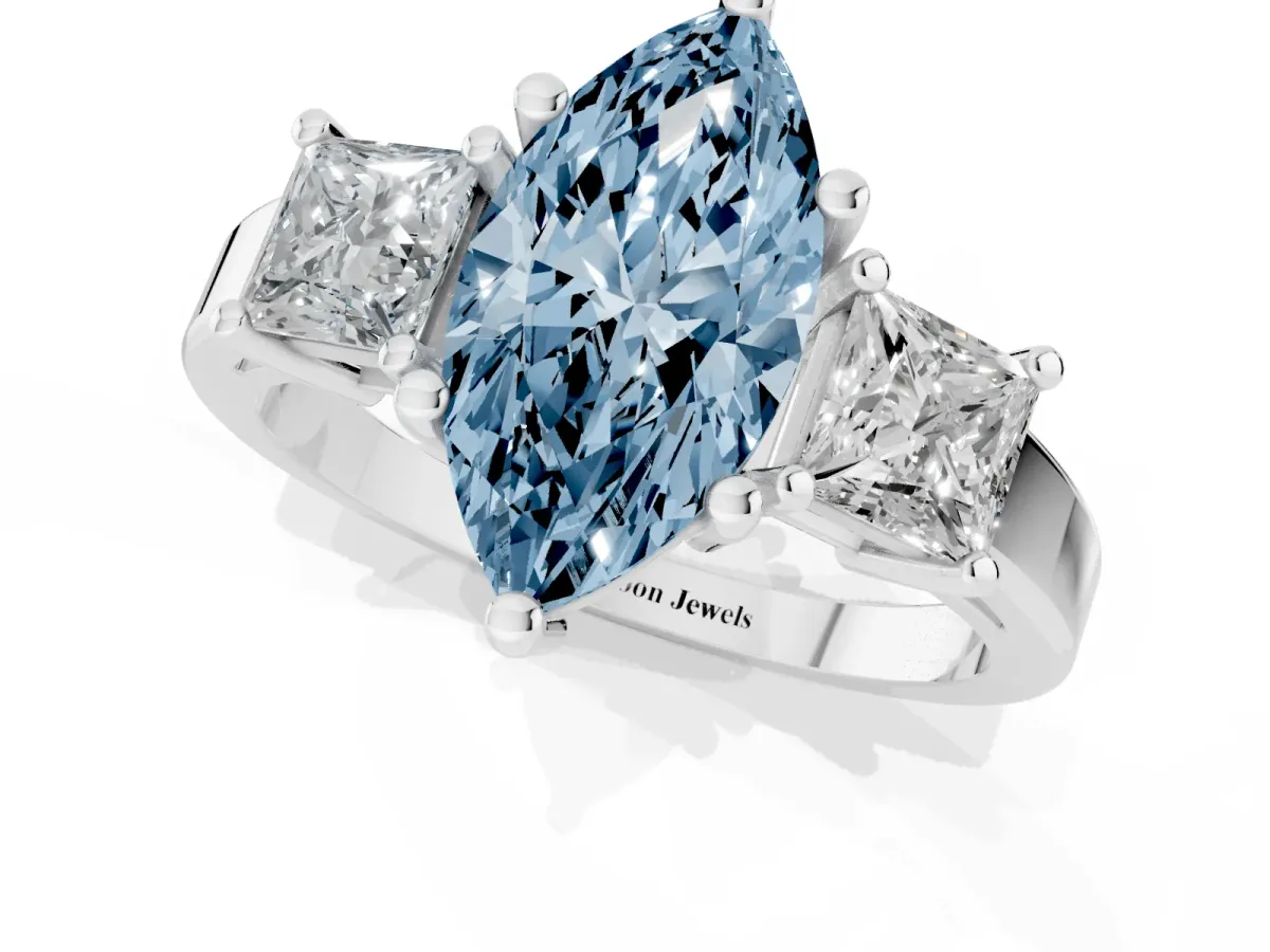 Fancy Blue Three-Stone Marquise Cut Cut Solitaire Ring with Prong Setting Silver