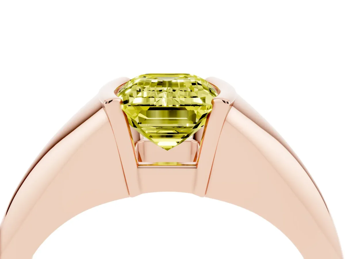 Fancy Yellow Emerald Cut Solitaire Tension Set Diamond Ring Rose gold