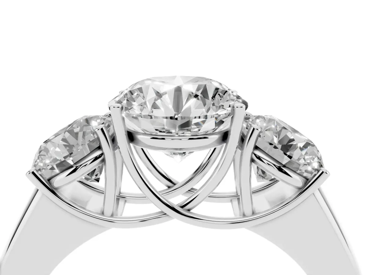 Three-Stone Round Cut Cut Diamond Ring with Prong Setting and Classic Band Silver