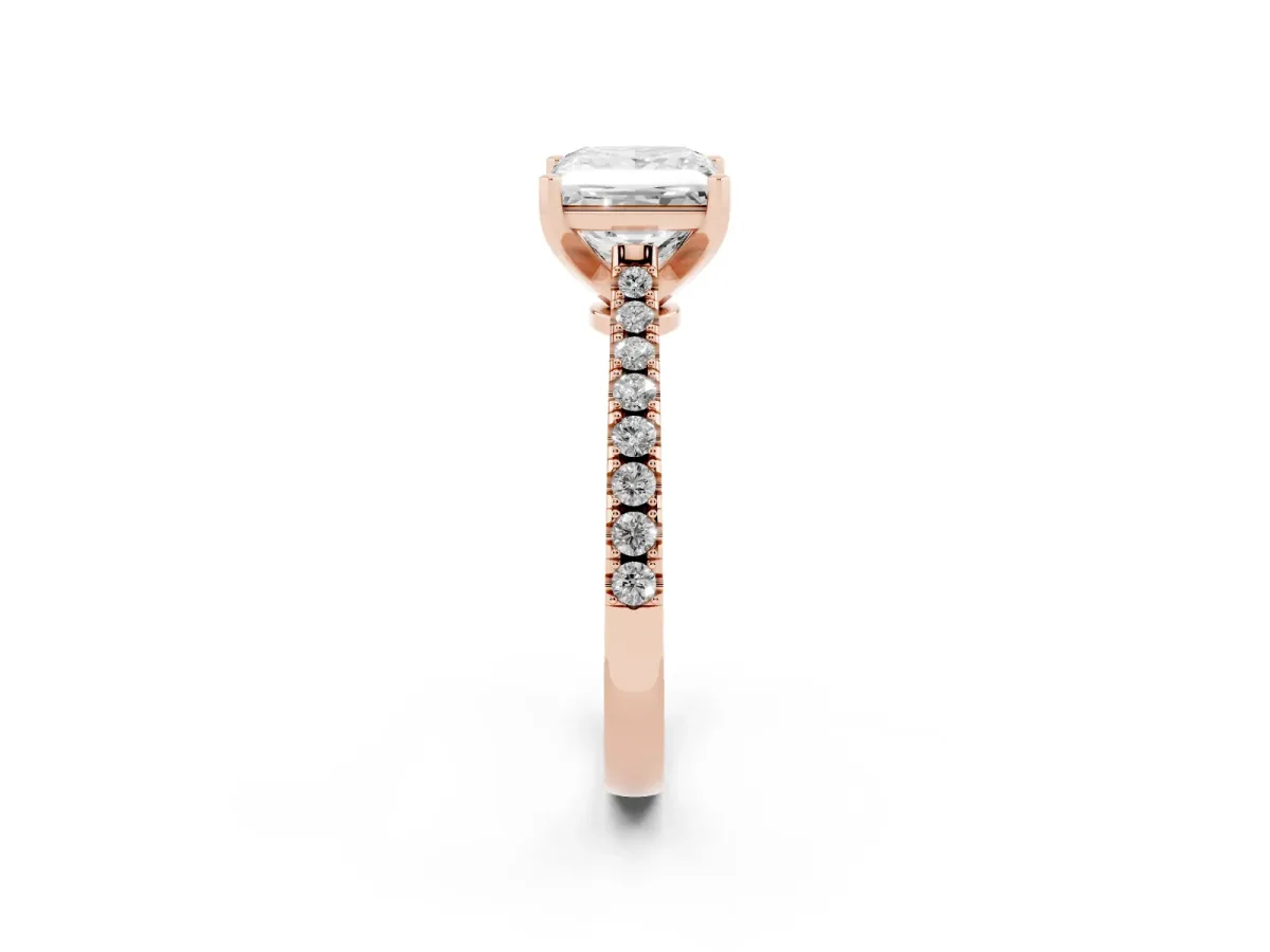 Princess Cut Cut Solitaire Diamond Engagement Ring with Pave Band and Four-Prong Setting Rose gold