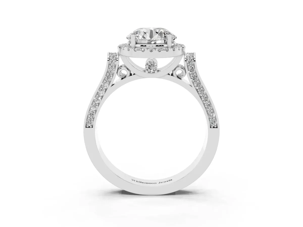 Round Cut Halo Round Diamond Twist Band with Four-Prong Setting Silver