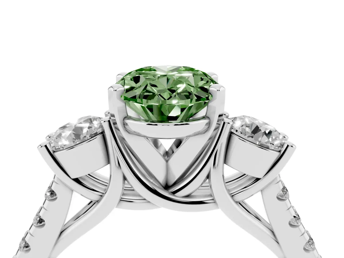 Fancy Green Three-Stone Oval Cut Diamond Pavé Band with Four-Prong Setting Platinum