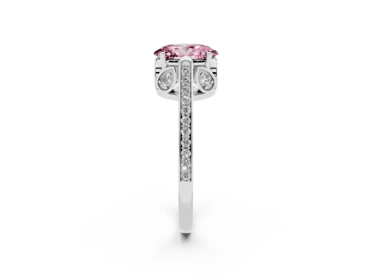 Fancy Pink Oval Cut Cut Cathedral Pave Diamond Engagement Ring with Six-Prong Setting Silver