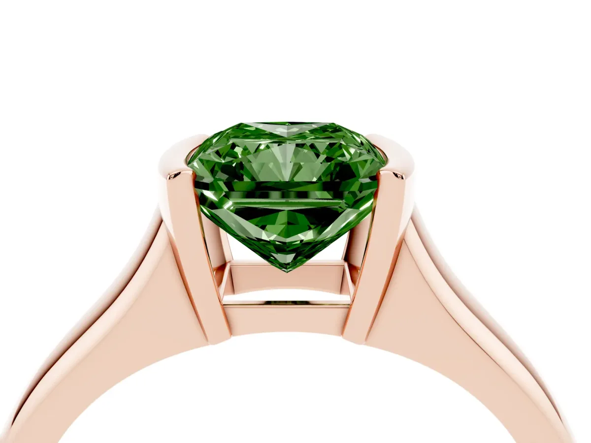 Fancy Green Radiant Cut Solitaire Tension Set Diamond Ring with Split Shank Band Rose gold