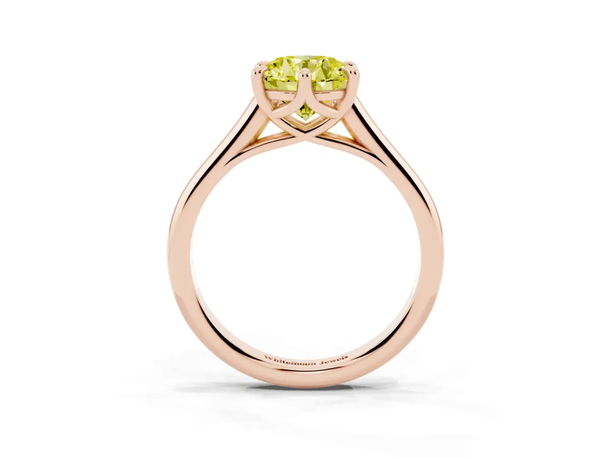 Fancy Yellow Round Cut Solitaire Engagement Ring with Six-Prong Setting and Classic Band Rose gold