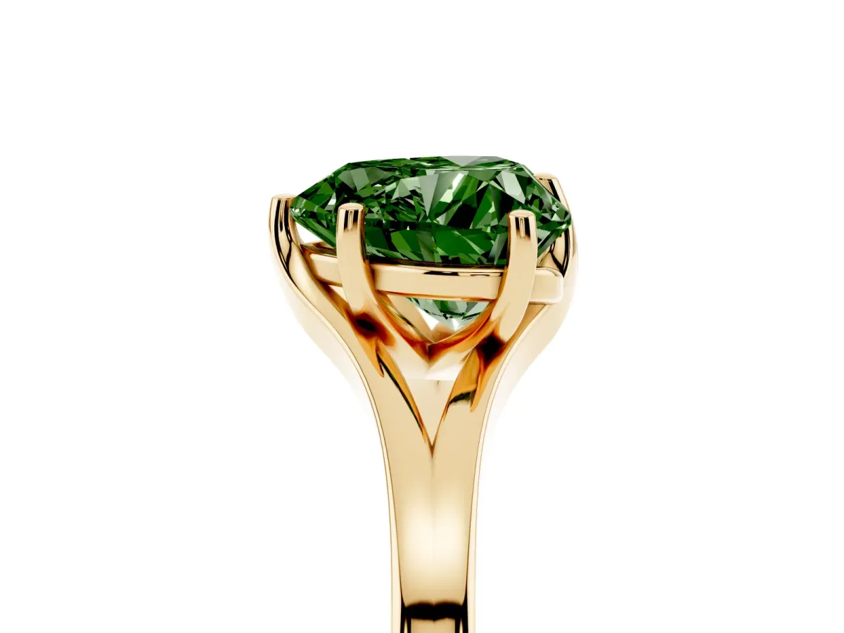Fancy Green Heart Cut Solitaire Diamond Ring with Six-Prong Setting and Tapered Band Yellow gold