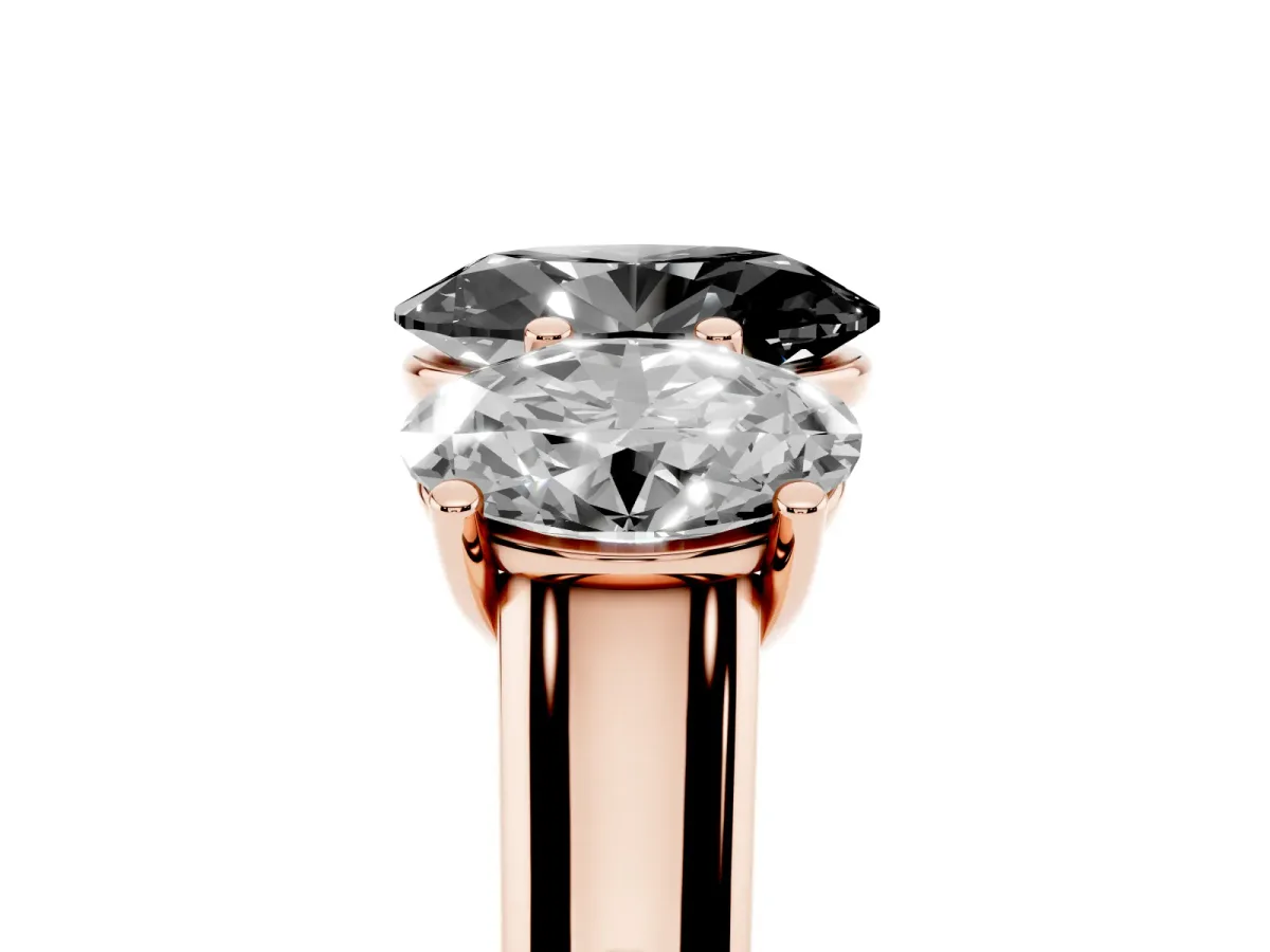 Fancy Black Oval Cut Three-Stone Diamond Ring with Prong Setting on a Classic Band Rose gold