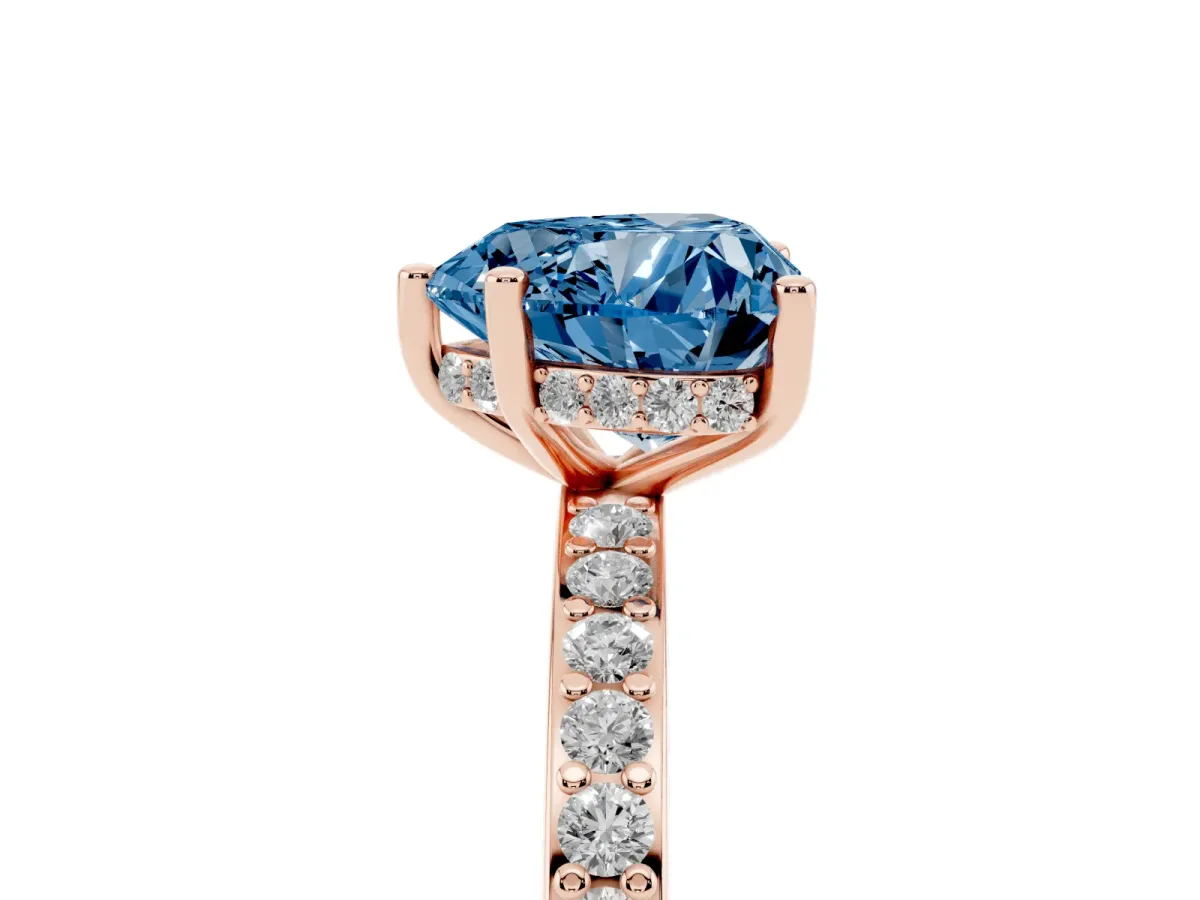 Fancy Blue Heart Cut Cut Diamond Pavé Band Ring with Four-Prong Setting Rose gold
