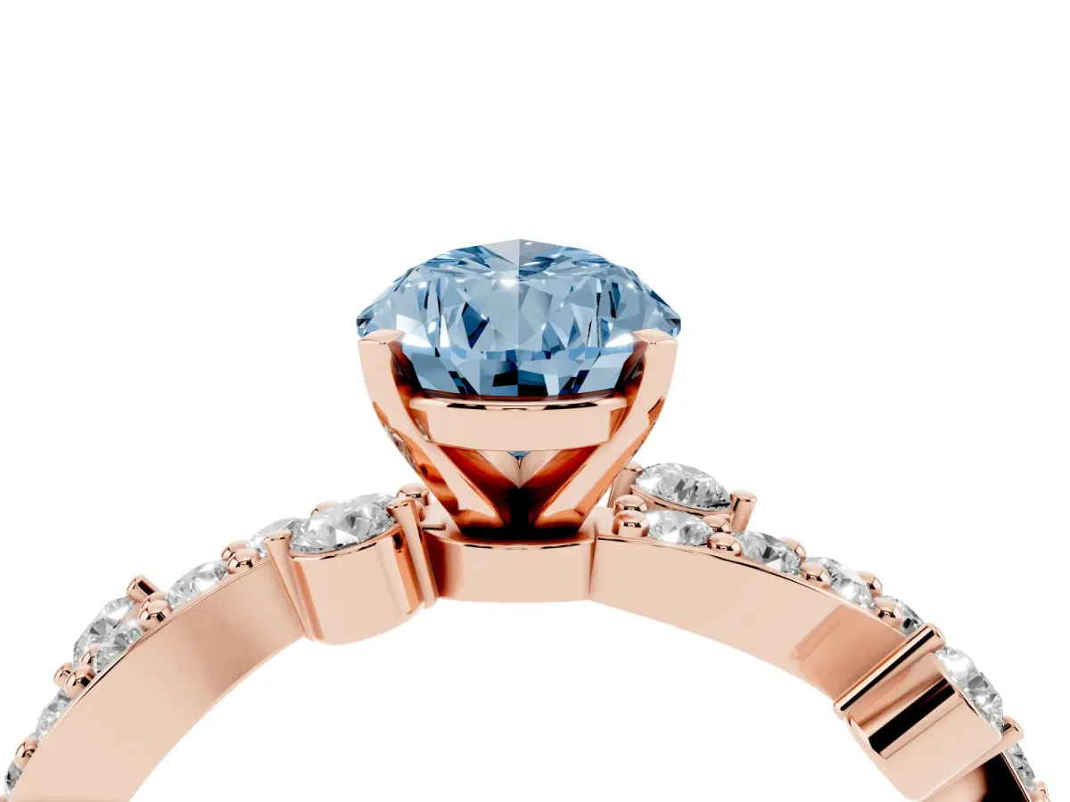 Fancy Blue Pear Cut Cut Solitaire Diamond Twisted Band with Pave Setting Rose gold