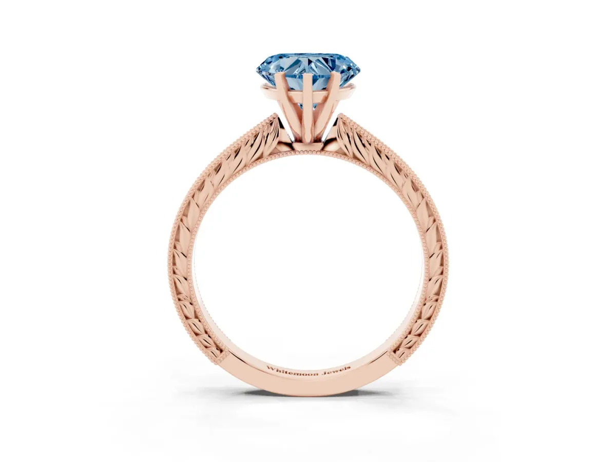 Fancy Blue Heart Cut Solitaire Milgrain Engraved Band with Four-Prong Setting Rose gold