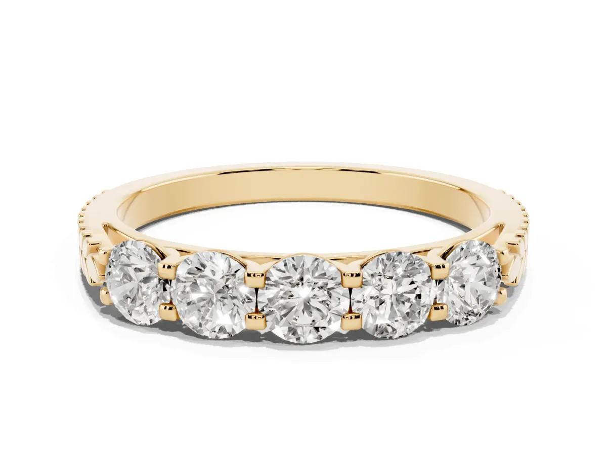 Five-Stone Round Diamond Prong-Set Band Yellow gold