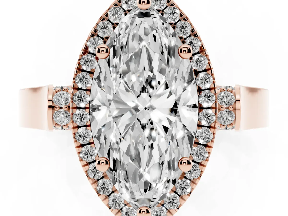 Marquise Cut Halo Round Diamond Twist Band with Four-Prong Setting Rose gold