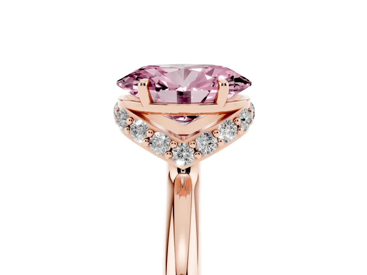 Fancy Pink Oval Cut Brilliant Solitaire Engagement Ring with Six-Prong Setting and Classic Band Rose gold