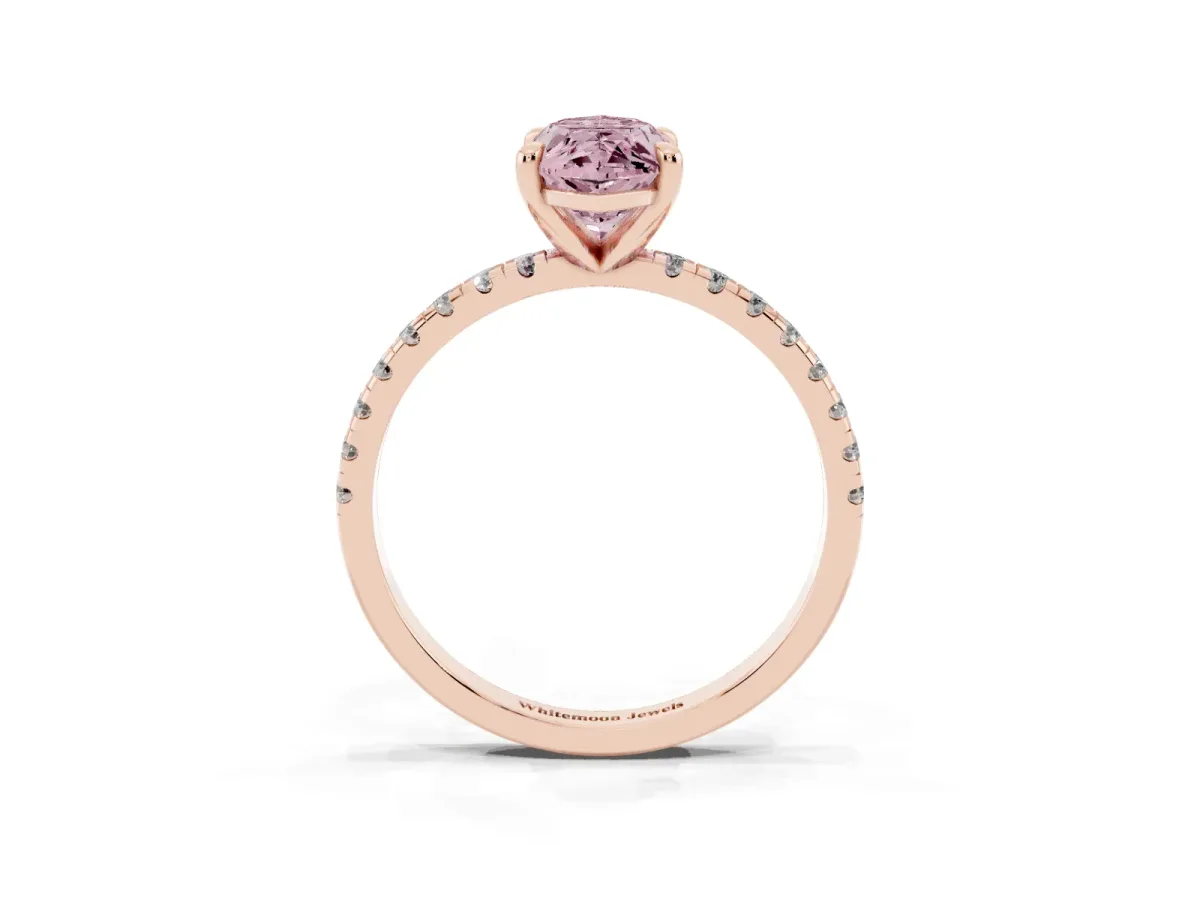Fancy Pink Marquise Cut Diamond Brilliant Solitaire Ring with Pavé Band and Four-Prong Setting Rose gold