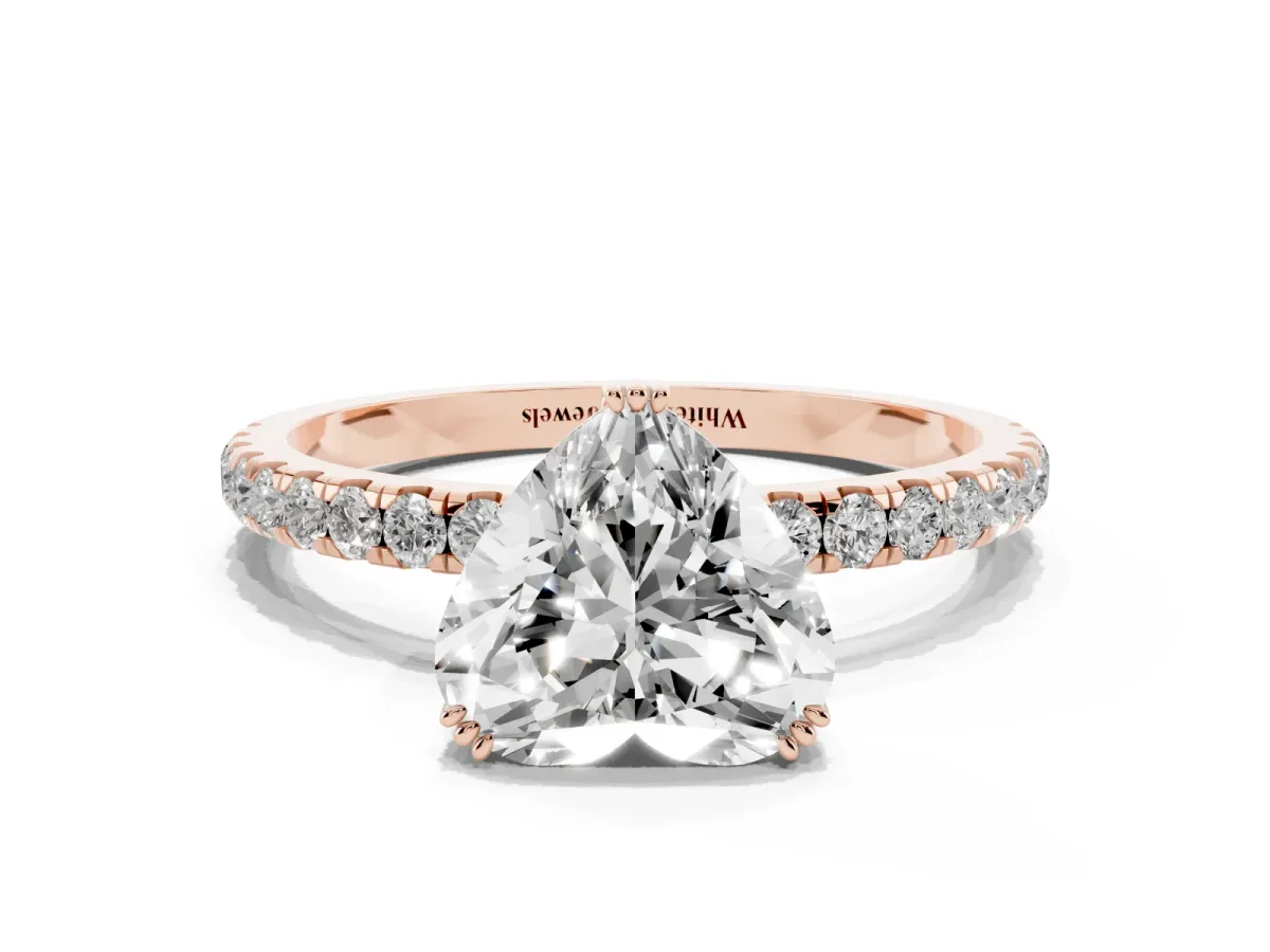 Heart Cut Brilliant Solitaire with Pavé Band and Claw Prong Setting Rose gold