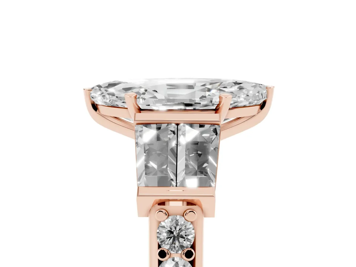 Marquise Cut Diamond Engagement Ring with Baguette Side Stones and Channel Set Band Rose gold