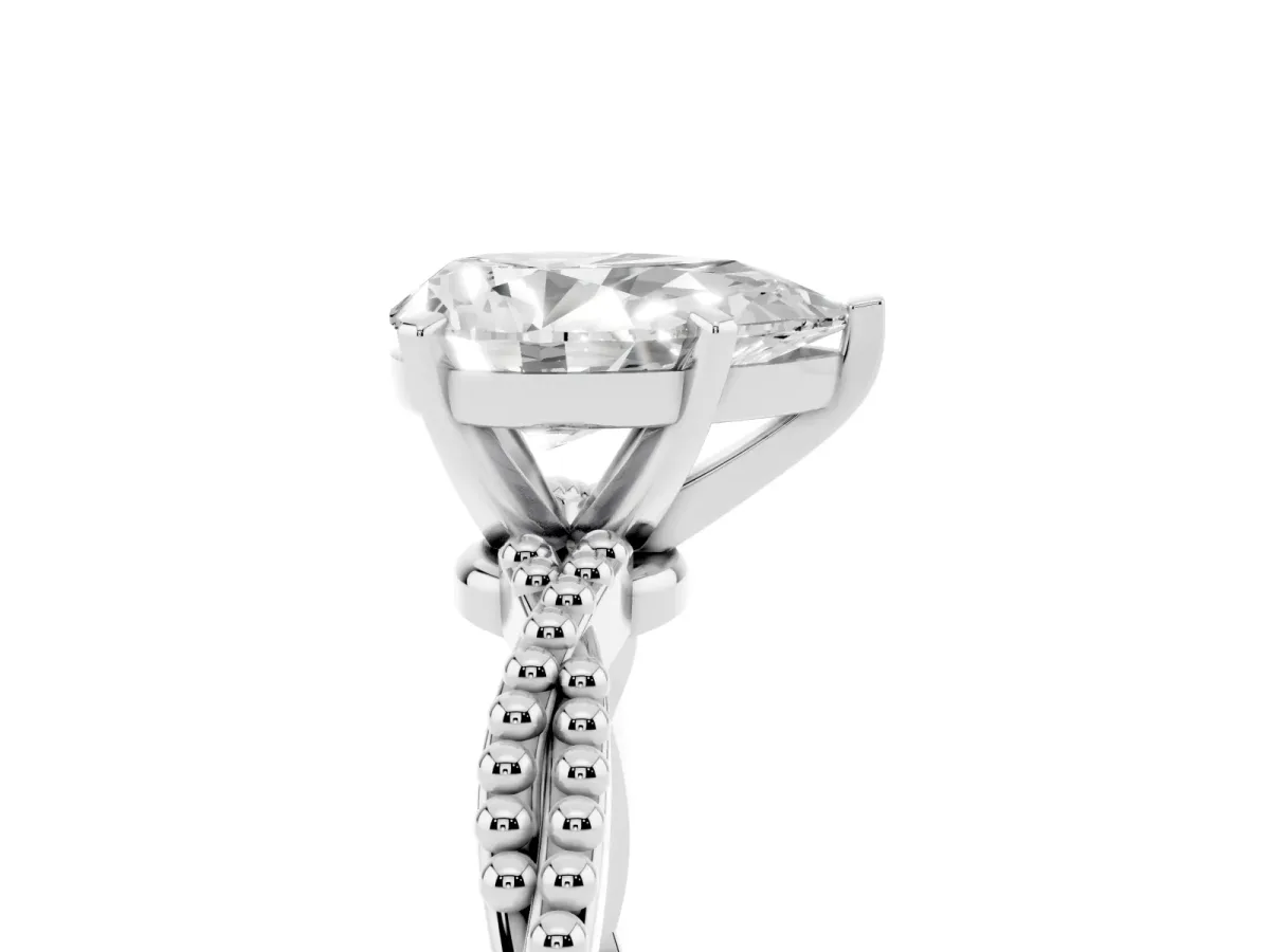 Pear Cut Solitaire Twisted Band with Bead Prong Setting Platinum