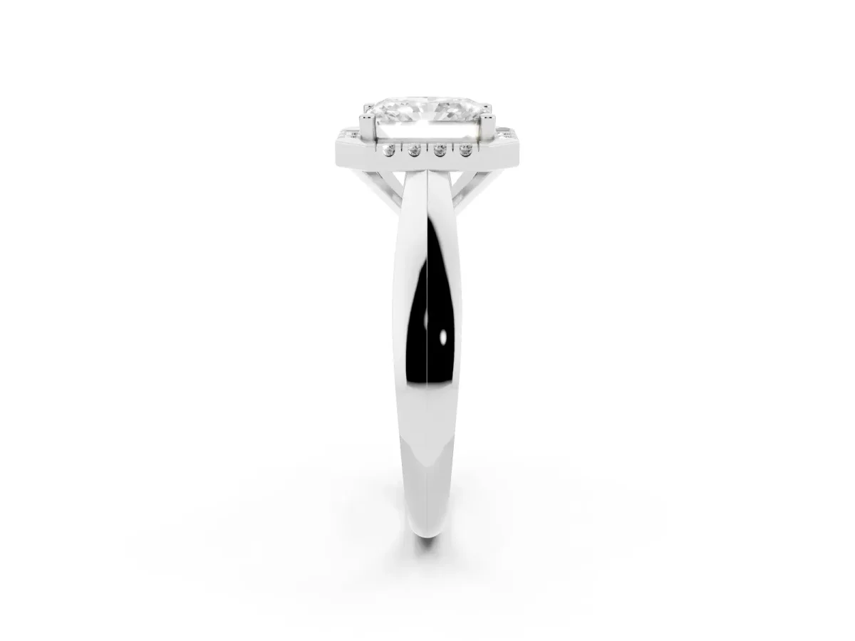 Radiant Cut Cut Halo Solitaire Engagement Ring with Square Band and Four-Prong Setting Platinum