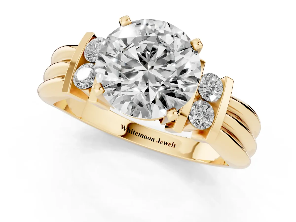 Round Cut Cut Three-Stone Channel Set Ring with Bar Prongs Yellow gold
