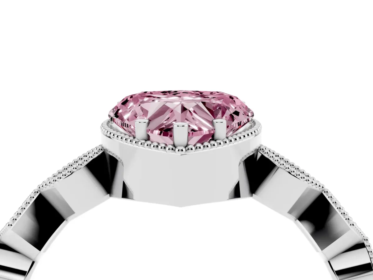 Fancy Pink Heart Cut Milgrain Marquise Diamond Twist Band Ring Silver