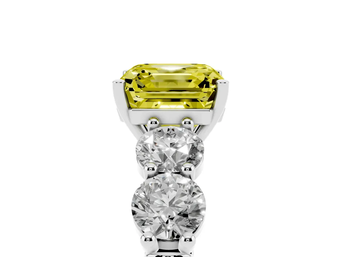 Fancy Yellow Asscher Cut Cut Five-Stone Prong Set Diamond Ring with Classic Band White gold