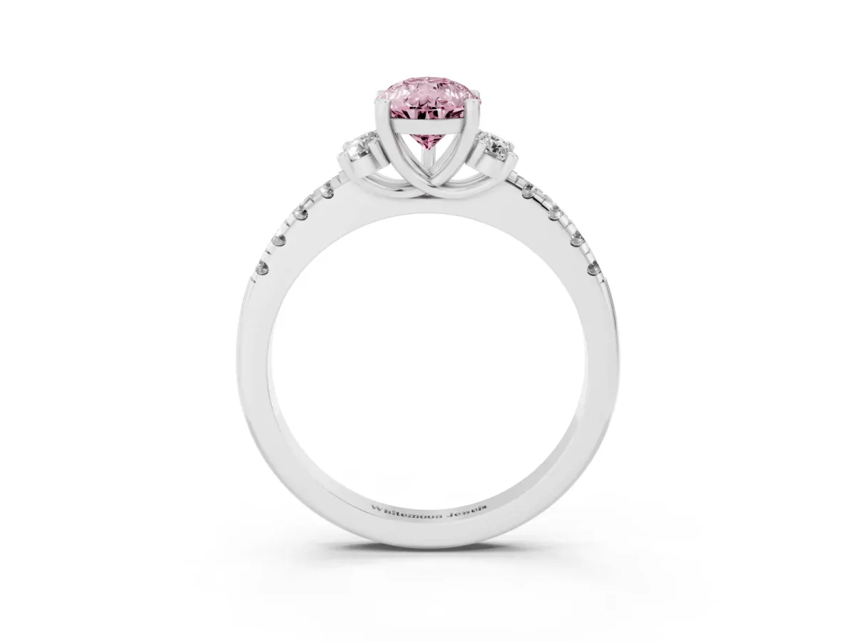 Fancy Pink Pear Cut Diamond Three-Stone Pave Band with Four-Prong Setting Silver