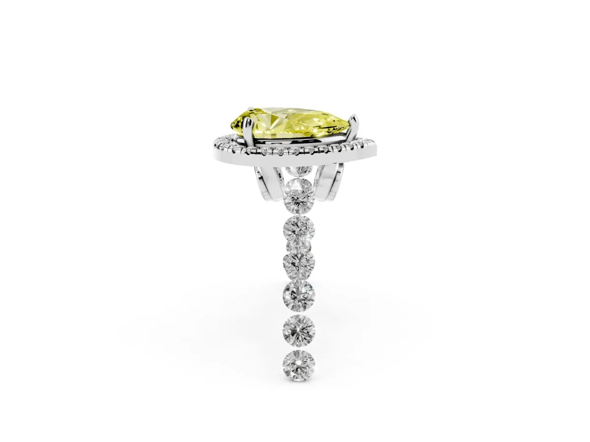 Fancy Yellow Pear Cut Halo Pavé Diamond Engagement Ring with Four-Prong Setting Silver