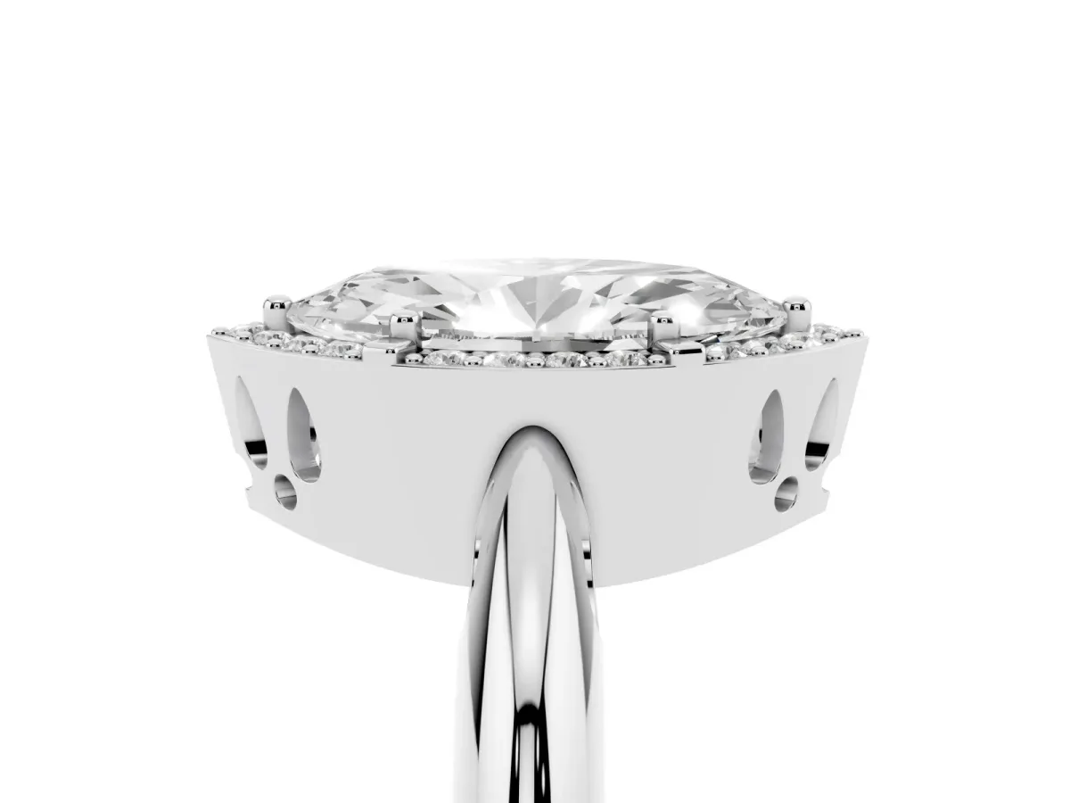 Marquise Cut Cut Diamond Halo Engagement Ring with Split Shank and Four-Prong Setting Silver