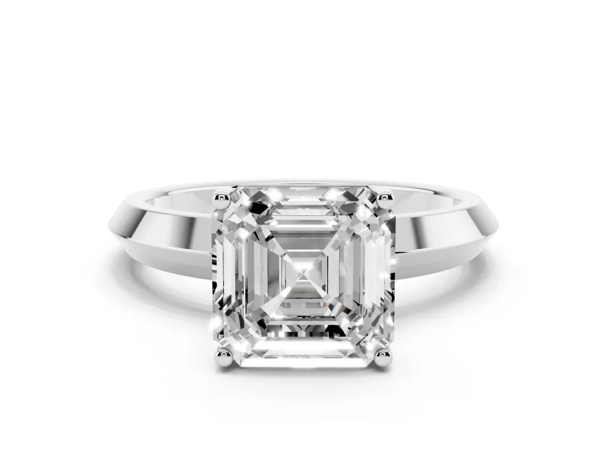 Asscher Cut Cut Solitaire Engagement Ring with Flat Band and Four-Prong Setting Silver
