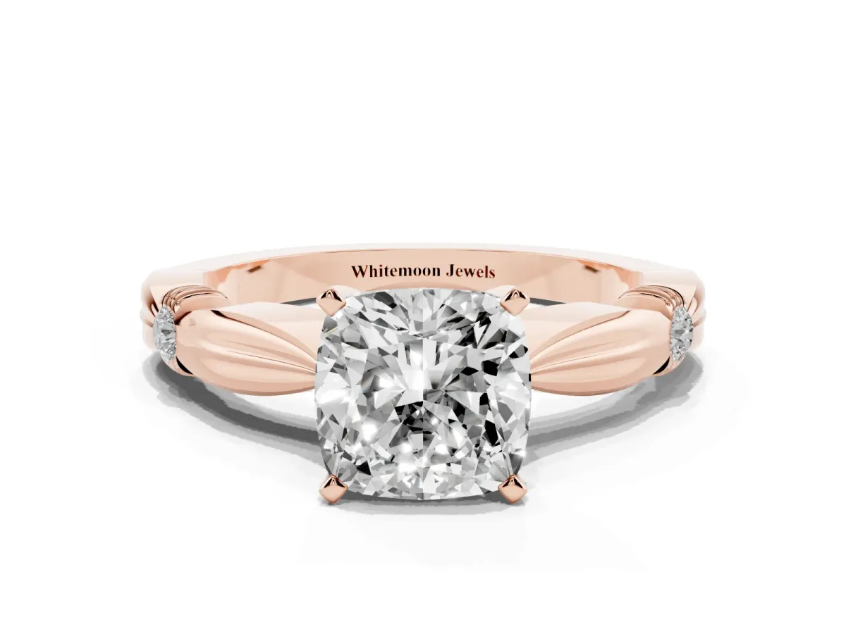 Cushion Cut Solitaire Diamond Twisted Band with Four-Prong Setting Rose gold