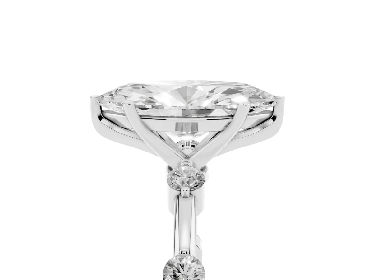 Marquise Cut Solitaire Diamond Ring with Bezel Set Side Stones and Prong Setting Silver