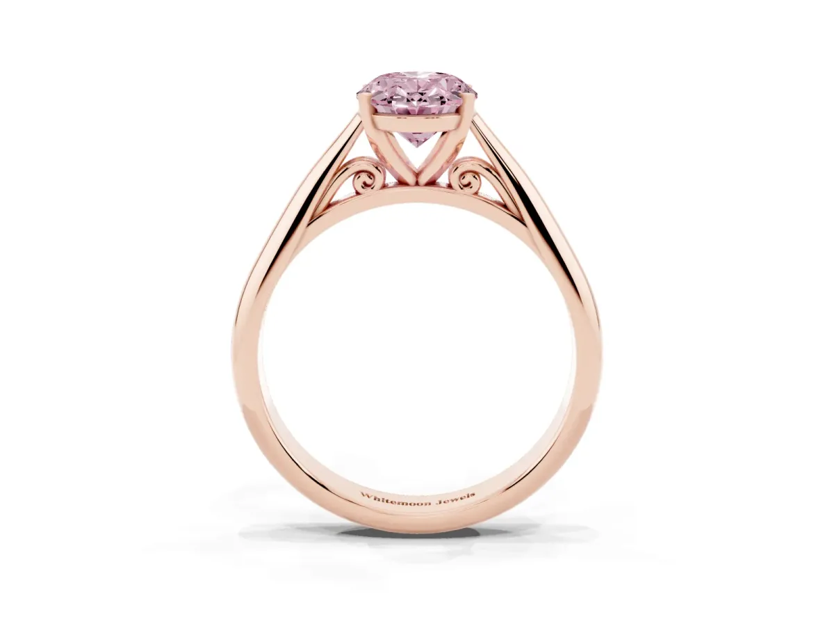 Fancy Pink Oval Cut Diamond Solitaire Engagement Ring with Cathedral Setting and Four-Prong Mount Rose gold