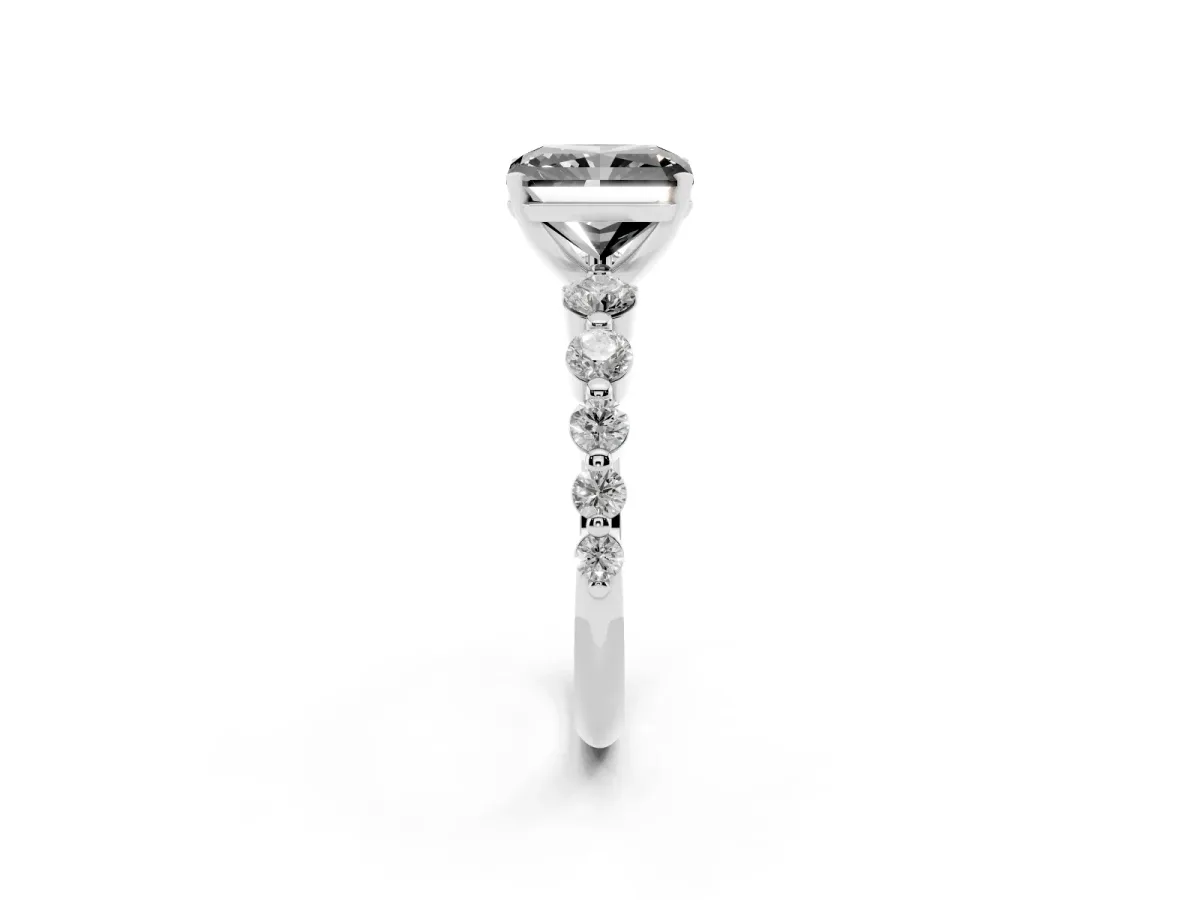 Fancy Black Radiant Cut Solitaire Diamond Ring with Pave Band and Four-Prong Setting Silver
