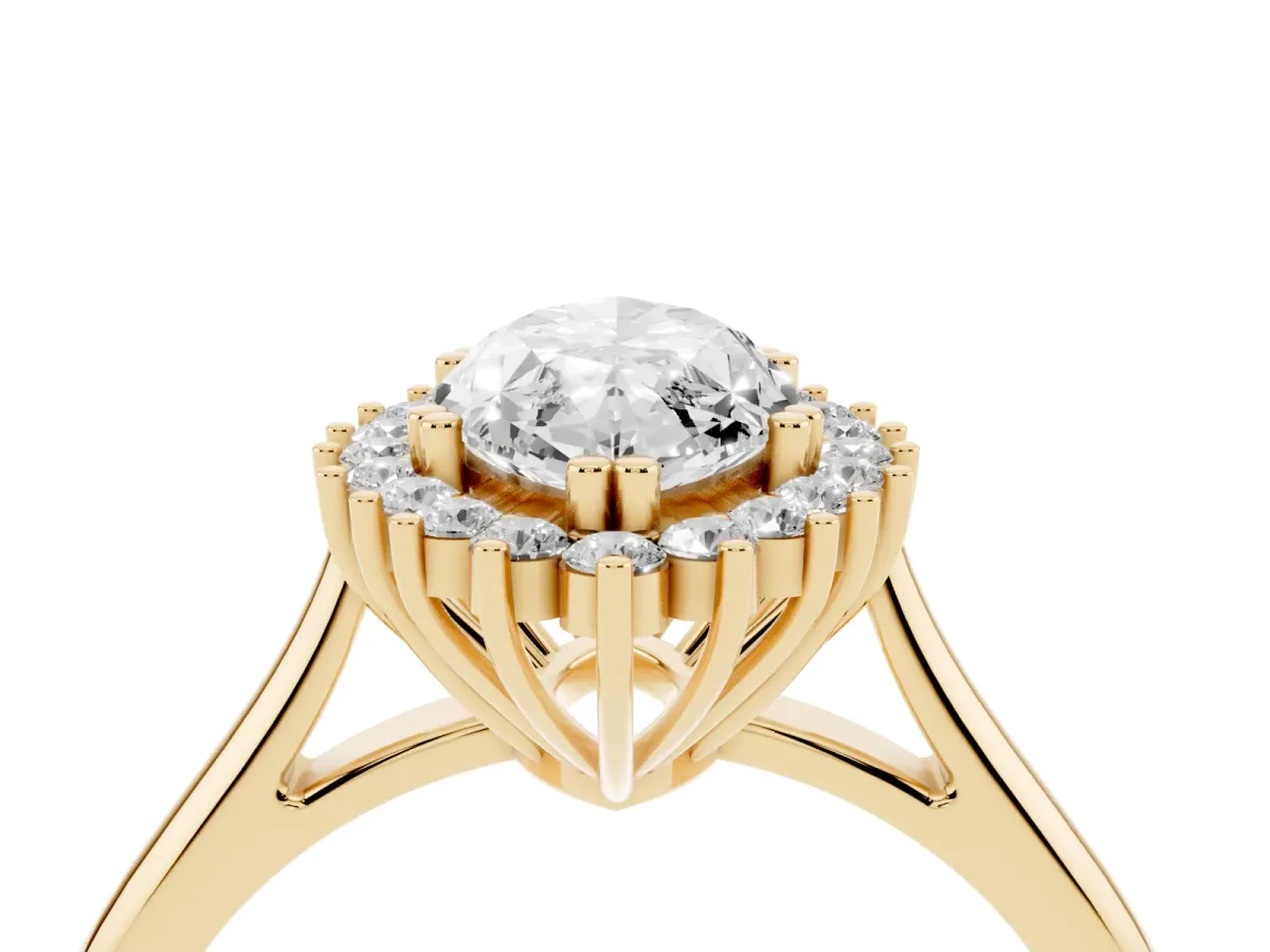 Marquise Cut Cut Diamond Halo Ring with Solitaire Band and Prong Setting Yellow gold