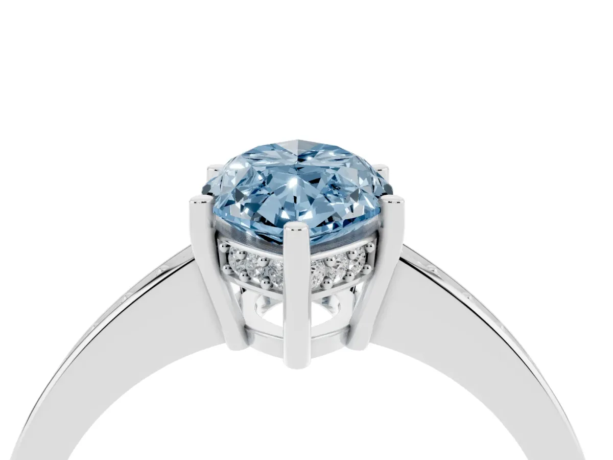 Fancy Blue Marquise Cut Solitaire Pavé Band Prong Setting Ring White gold