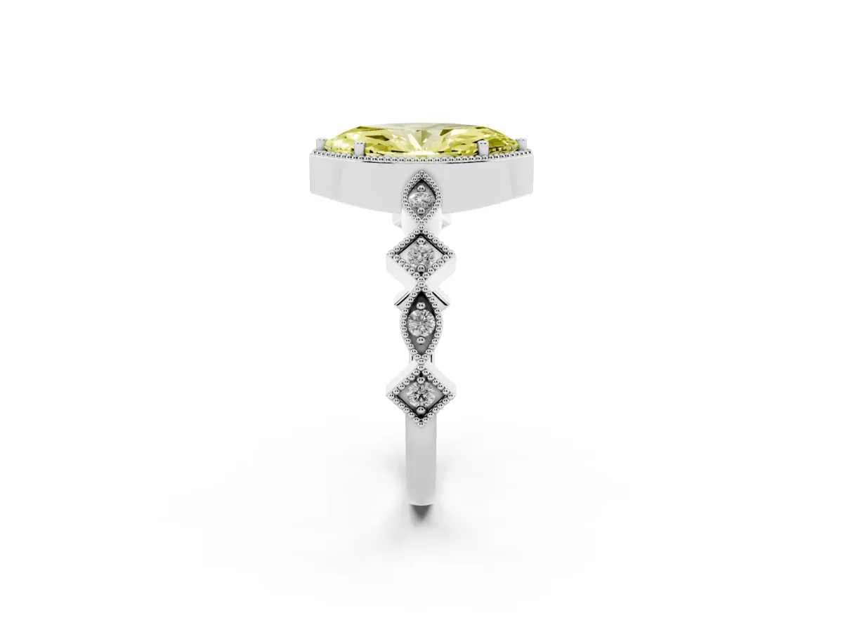 Fancy Yellow Marquise Cut Milgrain Marquise Diamond Twist Band Ring Silver